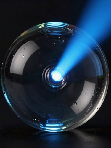 Extreme close-up of a dark, highly reflective 3D glass sculpture refracting a sharp beam of electric blue light, deep obsidian background, cinematic lighting, macro photography.