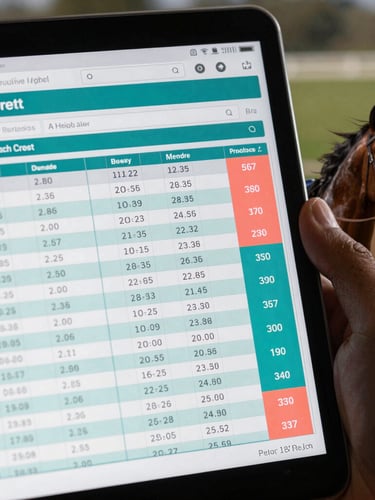Crisp UI screenshot of a high-density horse racing interactive card, showing detailed historical form grids, jockey metrics, and live Betfair market pressure indicators in cyan and coral.