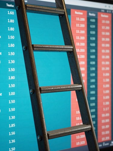 A close-up high-fidelity screenshot of the Quadrant ladder trading interface, showing active cyan back columns and coral lay columns with real-time volume figures.