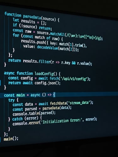 Sleek dark-mode IDE terminal with glowing neon teal and electric blue lines of code, high-contrast premium tech aesthetic, sharp focus, 35mm lens