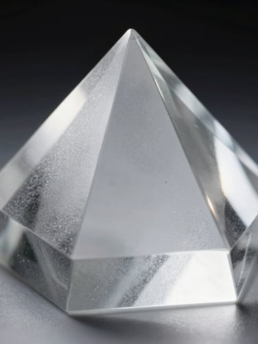 Extreme macro close-up of a frosted glass geometric prism refracting stark white studio light, clinical monochrome laboratory aesthetic