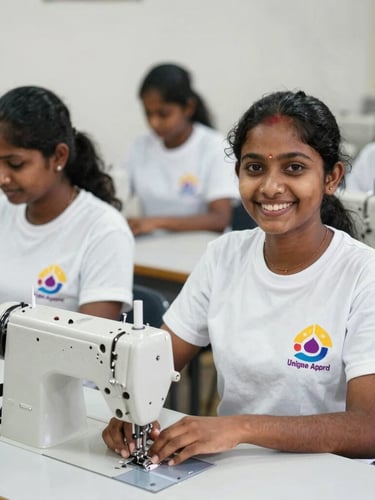 Industrial sewing machines aligned on a clean factory floor, bright natural daylight streaming through large windows, sharp focus on textile details, 35mm lens