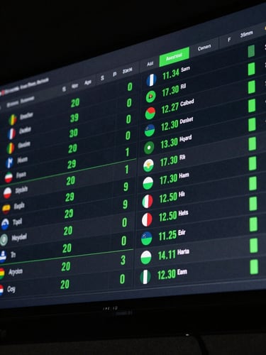 High-contrast mockup of a sports statistics dashboard on a dark screen, showing charts, age, position, and country filters with electric green data points, 35mm