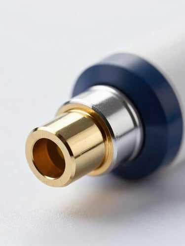 Macro close-up of a premium medical device interface, soft studio lighting, shallow depth of field, metallic and glass textures, clean clinical environment.