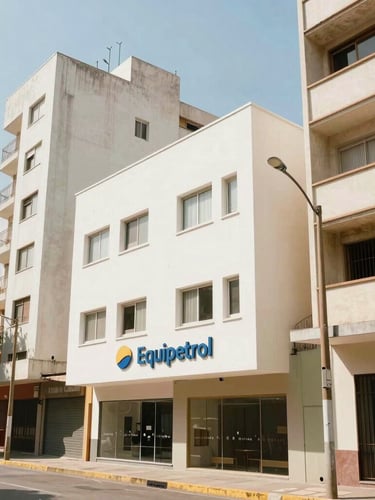 Warm editorial photography of modern buildings in Equipetrol district, Santa Cruz de la Sierra, bright natural daylight, clean architectural lines, 35mm lens.