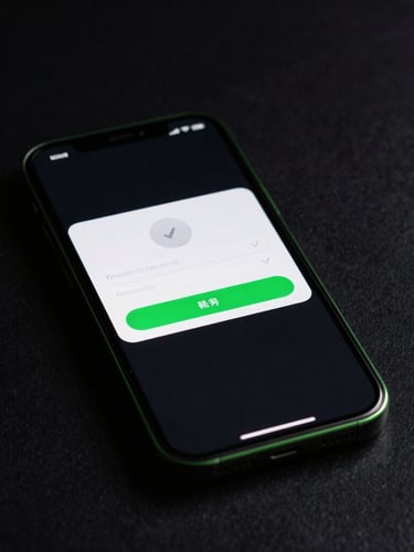 High-contrast macro shot of a modern smartphone showing an optimized checkout screen with a prominent green booking confirmation, set against a dark obsidian background.
