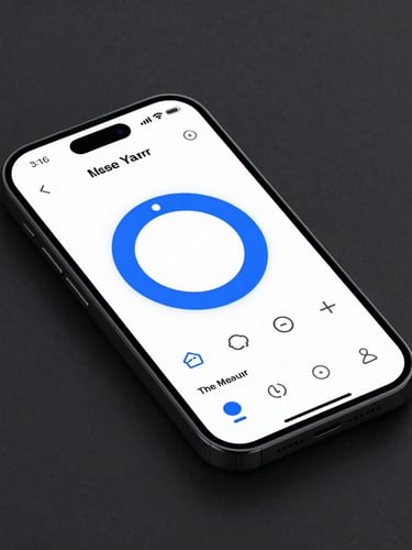 High-fidelity UI mockup of a minimalist weather widget on a modern Android device, crisp studio lighting, dark charcoal background, electric blue accents.
