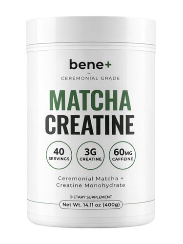 bene+ Matcha Creatine tub, ceremonial grade, 3g creatine, 40 servings