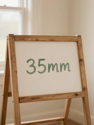 A rustic wooden farmstand bakery under soft morning window light, a simple hand-painted sign, warm cream background, 35mm photography