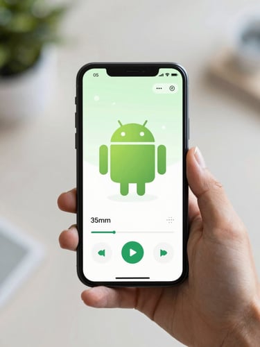 A clean, high-fidelity mockup of a modern Android application interface displayed on a sleek smartphone, natural daylight, soft green accents, 35mm