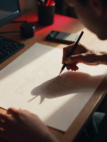 Close-up cinematic shot of a digital artist in a Nairobi studio, high-contrast shadows, soft red ambient light, 35mm film grain.