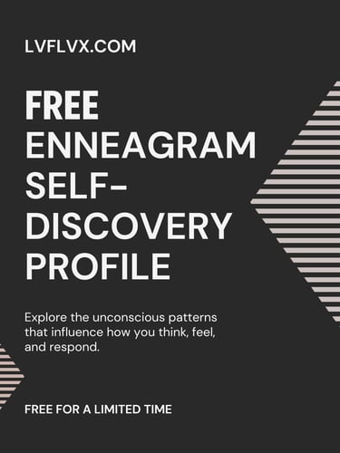 A black promo flyer promoting LVF's free enneagram self-discovery profile assessment free lvflvx.com