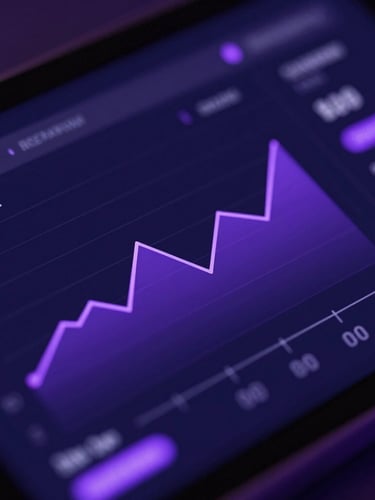 Macro close-up of a high-fidelity dark mode dashboard displaying real-time system health metrics, cool ambient purple backlight, sleek 3D render