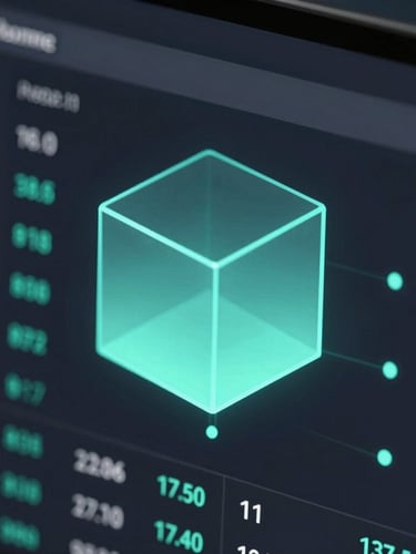 Close-up macro shot of a dark-mode terminal interface displaying real-time financial telemetry, glowing cyan accents, frosted glassmorphism