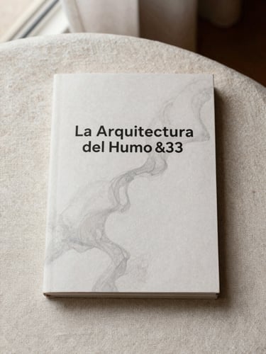 A minimalist book cover design with a subtle smoky abstract pattern, titled 'La Arquitectura del Humo', resting on clean linen fabric, warm editorial aesthetic, portrait aspect