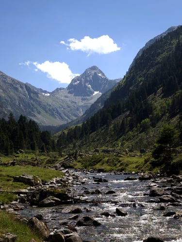 Torrent and summit in the Estom valley in Cauterets