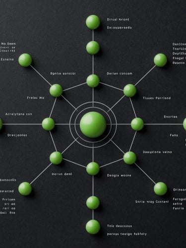 Direct flat-lay screenshot of a complex network topology diagram, featuring clean vector lines, terminal green accent nodes, and precise technical specifications on a dark background.