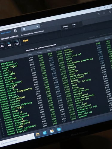 Direct flat-lay screenshot of an enterprise storage administration console, active SAN volumes, LUN allocation tables with monospace text, terminal green syntax highlighting on a dark interface, razor-sharp UI.