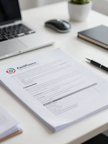 Professional close-up of vehicle documents and a clean desk in a bright Indonesian finance office, natural daylight, realistic, 35mm