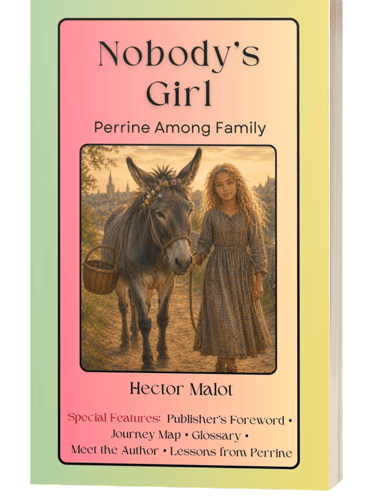 Book cover of Nobody's Girl by Hector Malot featuring a young girl with a donkey on a path.