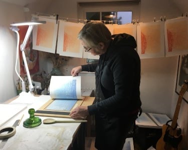 Karen Edwards in the studio taking a sneak peak