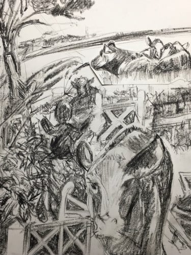 Charcoal collage from concertina studies: The Neighbours
