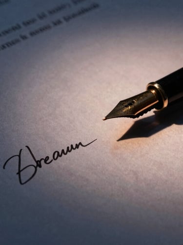 Dramatic low-key close-up of signed legal documents on heavy paper with a fountain pen, warm copper highlights, deep navy shadow, 35mm photography