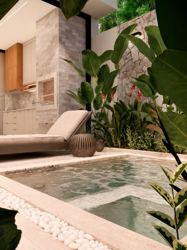 área de lazer moderna e aconchegante com ofurô