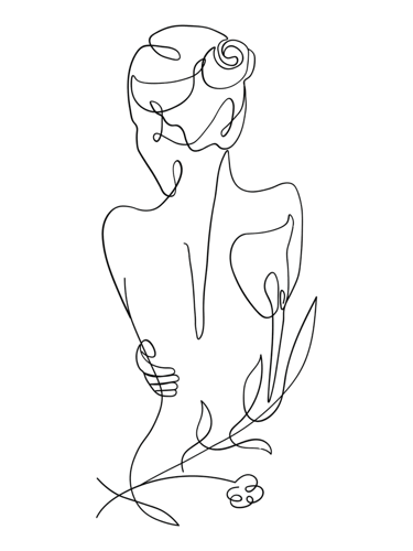 a woman in a black and white drawing of a woman