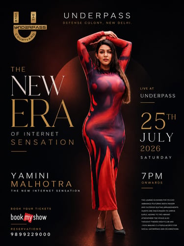 Event poster for Yamini Malhotra live at Underpass Courtyard bar in Defense Colony, New Delhi.