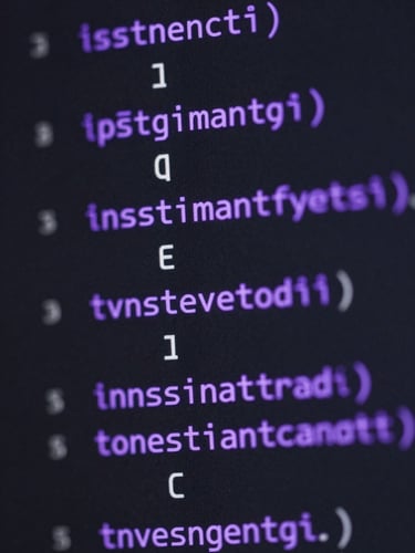 Macro close-up of a dark terminal screen displaying JSON API responses, glowing violet syntax highlighting, sharp high-contrast shadows, developer-grade aesthetic