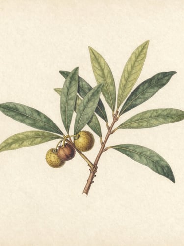 Vintage botanical illustration of Argania spinosa branches with leaves and fruits, detailed ink and watercolor herbarium plate on aged cream paper texture, soft flat archival lighting, centered composition