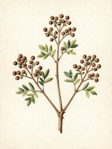 Vintage botanical illustration of Argania spinosa branches, detailed ink and watercolor herbarium plate, muted natural tones, aged cream paper texture.