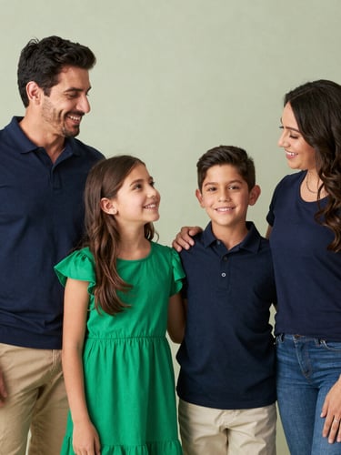Warm editorial photography of a diverse family in a bright home environment, natural daylight, soft depth of field, 35mm