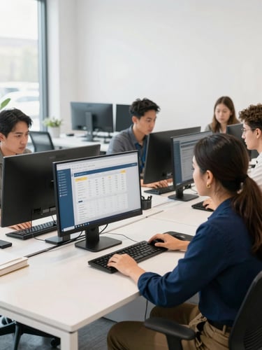 Bright natural daylight, a modern collaborative workspace in Utah, professional team members analyzing sweepstakes metrics on sleek monitors, clean minimalist desks, sharp focus, 35mm