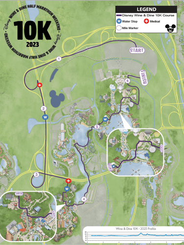 2023 runDisney Wine and Dine 10K Course Map