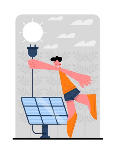 a man is standing on a solar powered lamp post