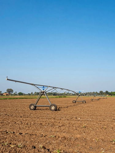 Agricultural fields with high-tech irrigation in Dschang, Cameroon, bright natural daylight, crisp corporate photography, 35mm