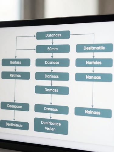 A clean architectural schematic diagram of a database structure on a high-resolution display, cool natural daylight, sharp focus, 50mm lens.