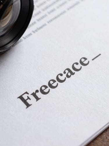 Extreme overhead close-up of a freelance contract with a bold diagonal watermark layer stamped across the signature block, studio strobe lighting casting sharp clean shadows on white paper, forensic clinical framing