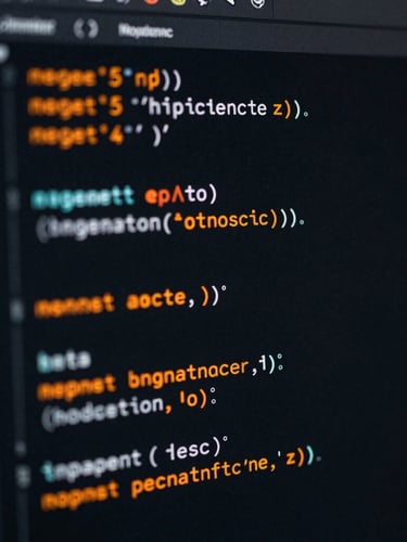 Macro close-up of a dark-mode code editor showing clean Python syntax, sharp safety-orange highlights, moody studio lighting, 35mm lens