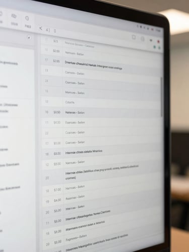 Close-up of a client interaction timeline panel in a property management application — a vertical list of dated activity entries showing document uploads, status changes, and internal notes in a minimal monochrome interface. Bright indoor office lighting, sharp screen detail, no people visible, no decorative elements.