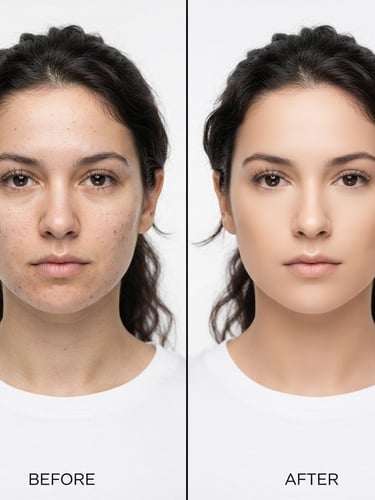 Close-up studio portrait of a model, sharp high-key lighting, neutral white background, showing flawless but highly detailed skin texture, 50mm lens