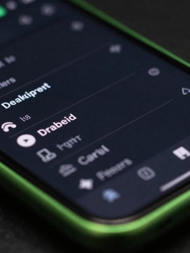 Macro shot of a high-fidelity Android user interface showing a clean system monitor on a physical device, dark slate tones, sharp neon green rim lighting, high contrast