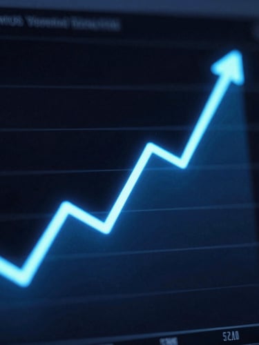 Macro shot of a high-resolution analytics dashboard with glowing neon blue upward-trending lines, dark slate background, sharp rim lighting, 35mm