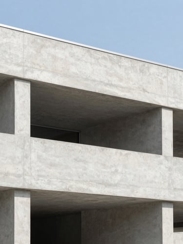 Architectural photography of a clean modern concrete structure under bright natural daylight, sharp focus, technical framing, 35mm lens