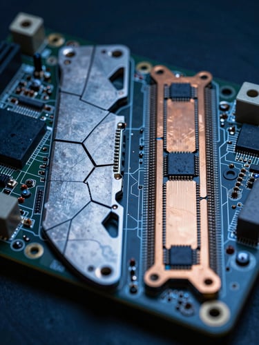 Macro split-screen showing a cracked motherboard track before repair and the perfectly bridged copper trace after micro-soldering, technical blue lighting
