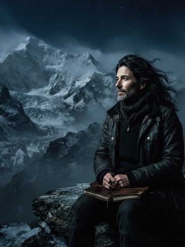 Low-key author portrait of S. G. Isfeld, thoughtful expression, subtle mist, dark background, cinematic lighting, 35mm
