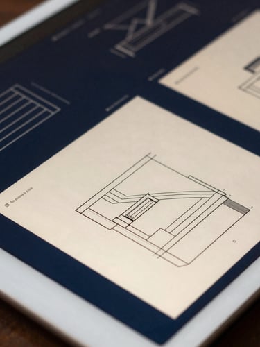 Close-up of digital wireframes and system architecture diagrams on a tablet, sharp focus, architectural lines, 35mm