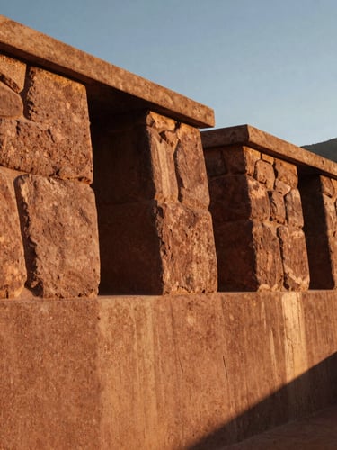 Close-up of traditional inca stone masonry integrated with modern smooth concrete, warm golden-hour side light, dramatic shadows, architectural detail